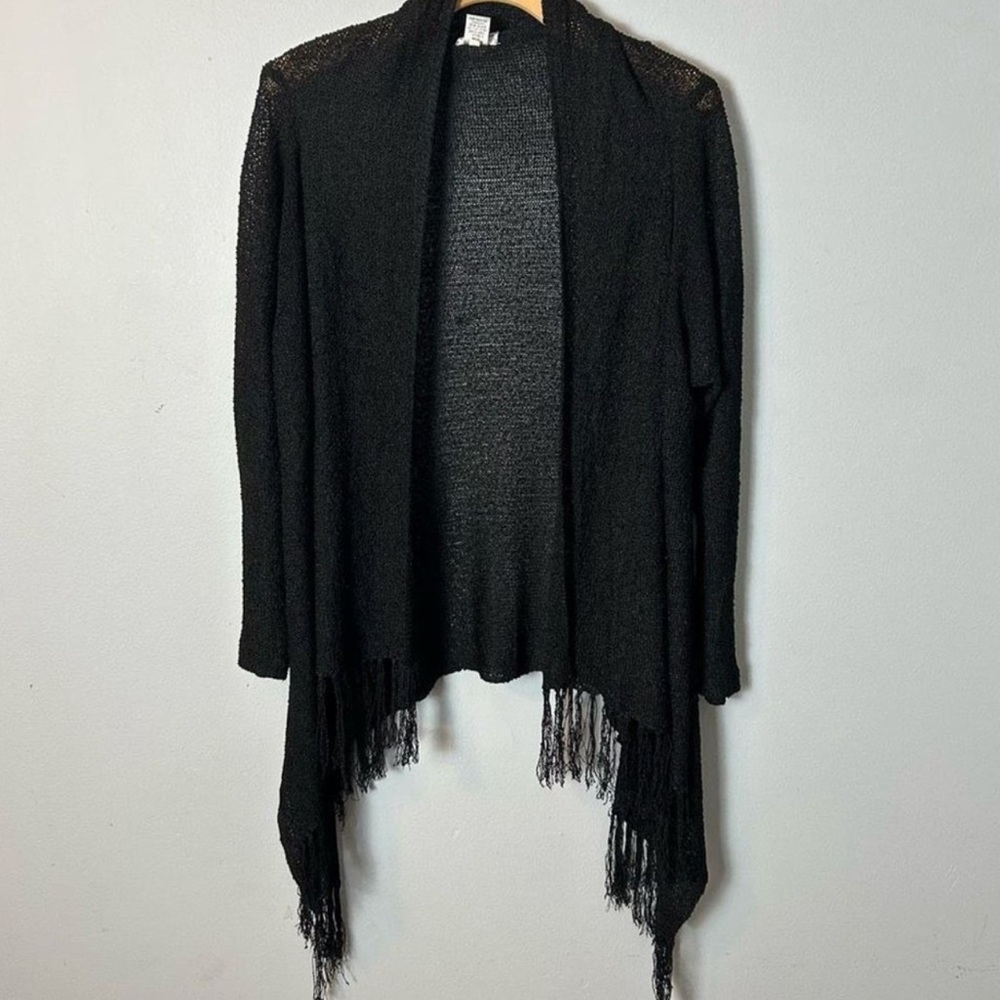 CHICO’s Black Fringe Open Cardigan Sweater